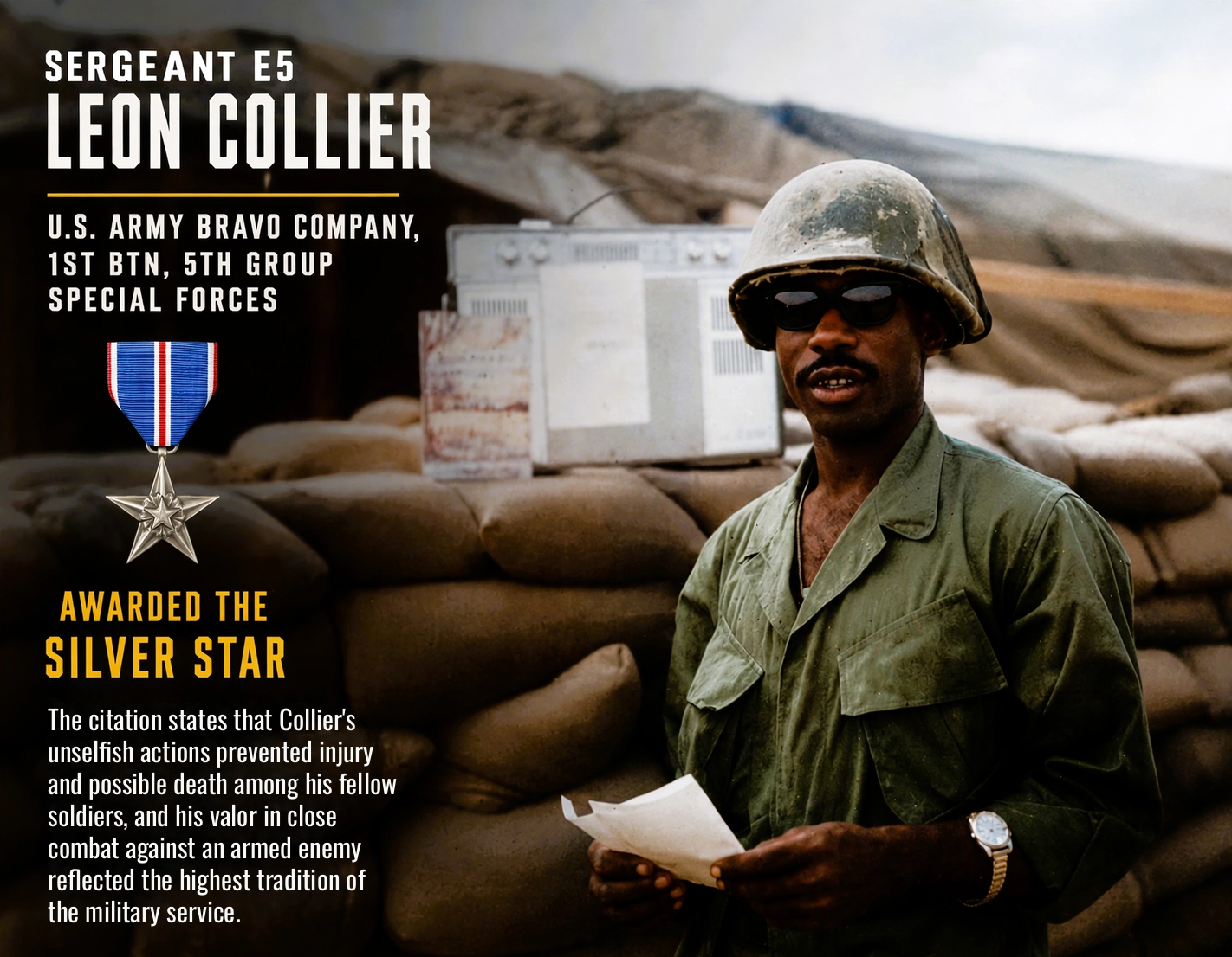 Silver Star citation card recognizing Sergeant E5 Christopher Rowling.